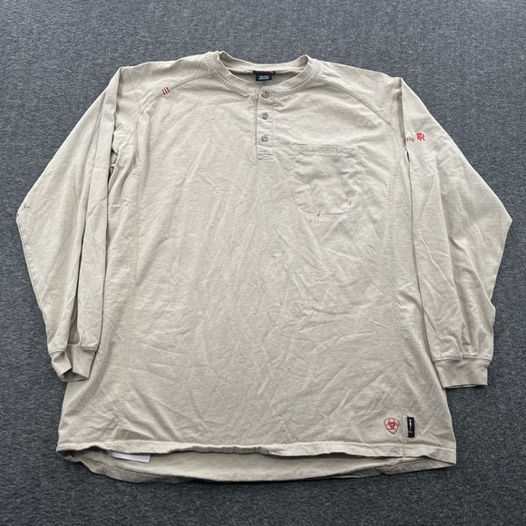 Ariat FR Henley Work Shirt Men's 2XL Beige Long Sleeve Fire Resistant Cat 2 2112 - Picture 1 of 15